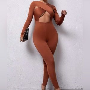 Cut Out Wrap Cross Unitard Jumpsuit